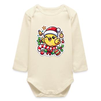 Christmas Canary Chip - Baby Organic Long-Sleeved Bodysuit - soft Ecru - Front