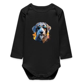 Wolfhound with sunglasses - Baby Organic Long-Sleeved Bodysuit - black - Front