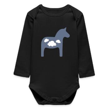 Dala Horse Clouds Scandinavian Christmas Horse - Baby Organic Long-Sleeved Bodysuit - black - Front