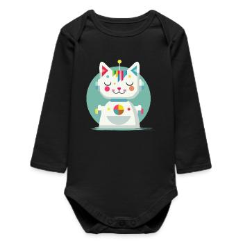 Chat robot géométrique - Illustration créative - Body bébé manches longues biologique - noir - Devant