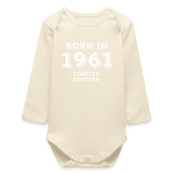 1961, date of birth, 63 years old, birth - Baby Organic Long-Sleeved Bodysuit - soft Ecru - Front