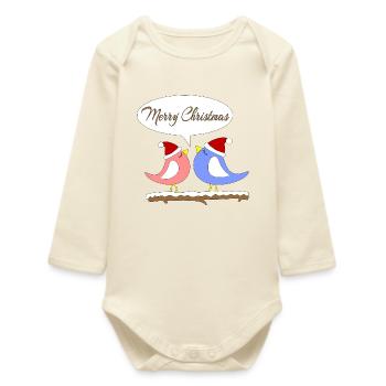 Noël avec des oiseaux amusants - Body bébé manches longues biologique - écru doux - Devant