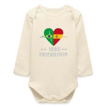 Brazil and Spain 100% friendship - Baby Organic Long-Sleeved Bodysuit - soft Ecru - Front