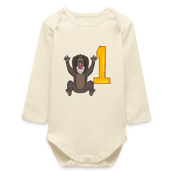 Zahl 1 Nummer Eins - Affe Motiv - Baby Organic Langarmbody - Natur - Vorne
