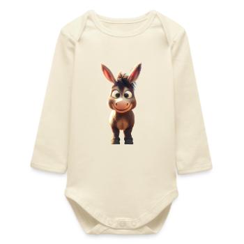 Âne domestique Âne équitation Écurie Amour Mignon Âne - Body bébé manches longues biologique - écru doux - Devant