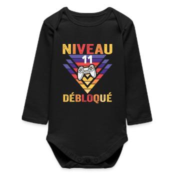 Level 11 Freigeschaltetes Geschenk 11 Jahre alter Gamer Geek Lustig - Baby Organic Langarmbody - Schwarz - Vorne