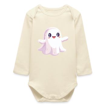 Cute Ghost - Baby Organic Long-Sleeved Bodysuit - soft Ecru - Front