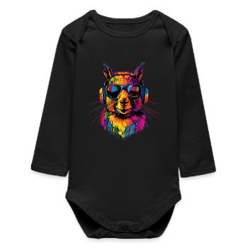 Eichhörnchen Kopfhörer Bunt Popart DJ Eichhörnchen - Baby Organic Langarmbody - Schwarz - Vorne