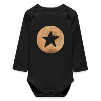 Kreis Holz Stern Weihnachten Natur Symbol Xmas - Baby Organic Langarmbody - Schwarz - Vorne