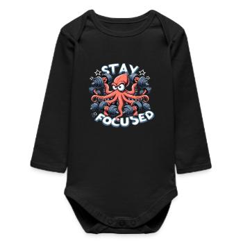 Focus Octopus Octopus Drôle Gym Fitness Cadeau - Body bébé manches longues biologique - noir - Devant
