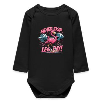 Leg Day Flamingo Leg Workout Funny Gym Gift - Baby Organic Long-Sleeved Bodysuit - black - Front