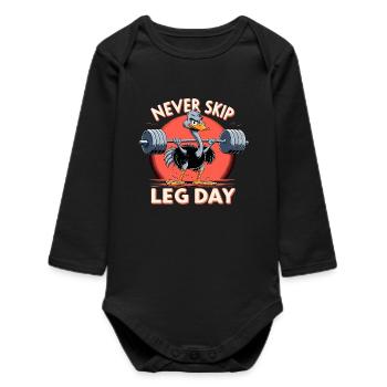 Leg Day Ostrich Leg Workout Funny Gym Gift - Baby Organic Long-Sleeved Bodysuit - black - Front
