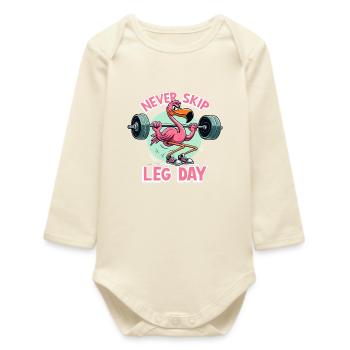 Leg Day Flamingo Leg Workout Funny Gym Gift - Baby Organic Long-Sleeved Bodysuit - soft Ecru - Front