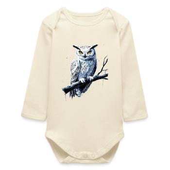 Owl Barn Owl Owl Owl Owl Cute Owls - Baby Organic Long-Sleeved Bodysuit - soft Ecru - Front