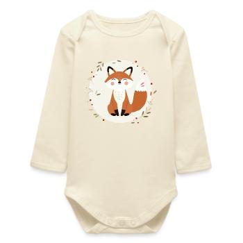 Lächelnder Fuchs – Verspielte Naturillustration - Baby Organic Langarmbody - Natur - Vorne