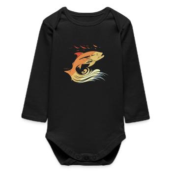 Fish Drawing Retro Style - Baby Organic Long-Sleeved Bodysuit - black - Front