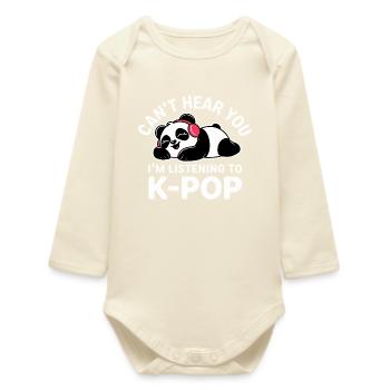 Panda mignon écoutant de la K-pop - Body bébé manches longues biologique - écru doux - Devant
