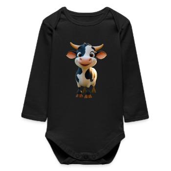 vache fermier boeuf lait veau végétalien vache vache de ferme vaches - Body bébé manches longues biologique - noir - Devant
