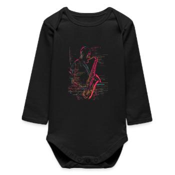 Dessin au trait du joueur de saxophone - Body bébé manches longues biologique - noir - Devant