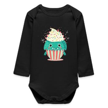 Niedliches Cupcake-Monster – Süß und verspielt - Baby Organic Langarmbody - Schwarz - Vorne