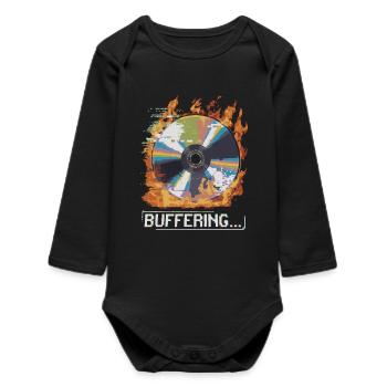 Buffering... Flamingo Glitched CD Retro Design - Baby Organic Long-Sleeved Bodysuit - black - Front