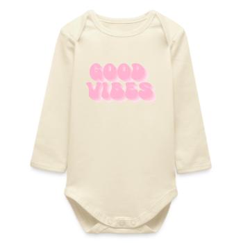 Positive Stimmung – Retro Bubble Schrift - Baby Organic Langarmbody - Natur - Vorne