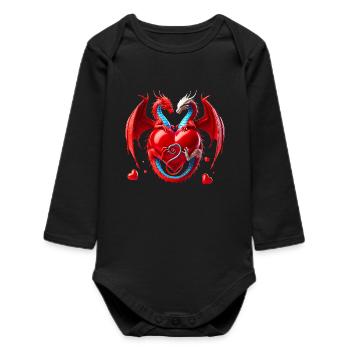 Duo d’amour au cœur de dragon - Body bébé manches longues biologique - noir - Devant