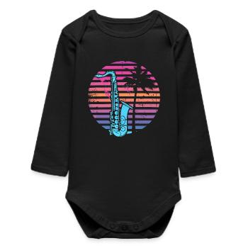 90er Jahre Saxophon - Baby Organic Langarmbody - Schwarz - Vorne