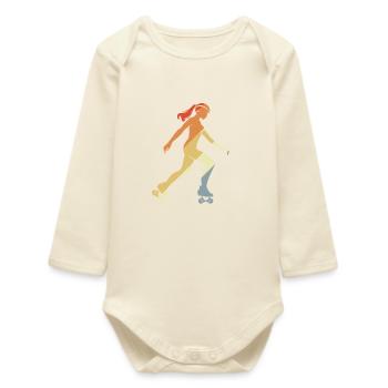 Vintage Roller Skating Girl Graphic - Baby Organic Long-Sleeved Bodysuit - soft Ecru - Front