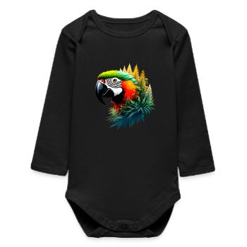 Colorful Macaw and Jungle: Exotic and Vibrant Design - Baby Organic Long-Sleeved Bodysuit - black - Front