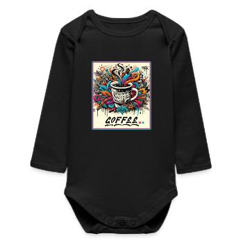 Coffee Graffiti Explosion - Baby Organic Long-Sleeved Bodysuit - black - Front