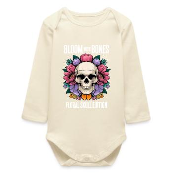 T-Shirt Totenkopf Blumen Blumen Totenkopf Edition - Baby Organic Langarmbody - Natur - Vorne