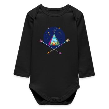 Teepee tent with arrows – symbol of adventure - Baby Organic Long-Sleeved Bodysuit - black - Front