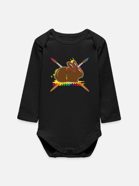 A colorful Easter bunny with paint splashes and brushes - Baby Organic Long-Sleeved Bodysuit - black