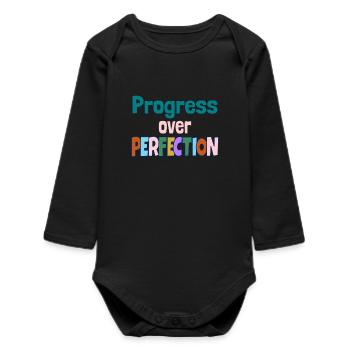 Progress Over Perfection Motivational Quote - Baby Organic Langarmbody - Schwarz - Vorne