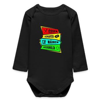 Essen. Schlafen. Nähen. Wiederholen. - Baby Organic Langarmbody - Schwarz - Vorne