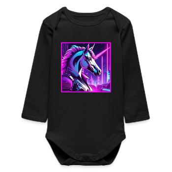 Illustration de licorne cyber néon - Body bébé manches longues biologique - noir - Devant