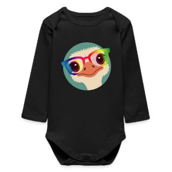 Bouquet avec des lunettes arc-en-ciel – Motif animalier effronté - Body bébé manches longues biologique - noir - Devant