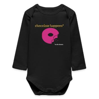 Pink Donut mit Schoko-Akzent - Baby Organic Langarmbody - Schwarz - Vorne