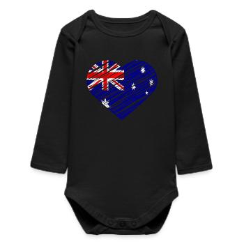Australische Flagge Herz Design - Baby Organic Langarmbody - Schwarz - Vorne