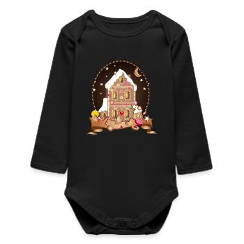 Maison en pain d’épice la nuit – Splendeur festive - Body bébé manches longues biologique - noir - Devant