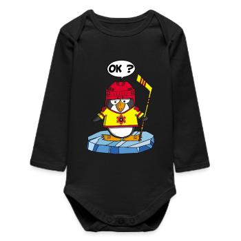 Penguin and winter sports - Baby Organic Long-Sleeved Bodysuit - black - Front