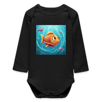 Playful goldfish in colorful water - Baby Organic Long-Sleeved Bodysuit - black - Front