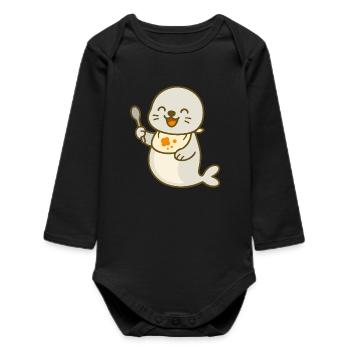 Futtern mit dem Robbenbaby - Baby Organic Langarmbody - Schwarz - Vorne