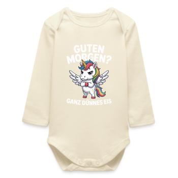 Good morning? Very thin ! Funny Unicorn - Baby Organic Long-Sleeved Bodysuit - soft Ecru - Front