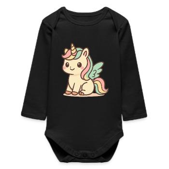 Cute Rainbow Winged Unicorn - Baby Organic Long-Sleeved Bodysuit - black - Front