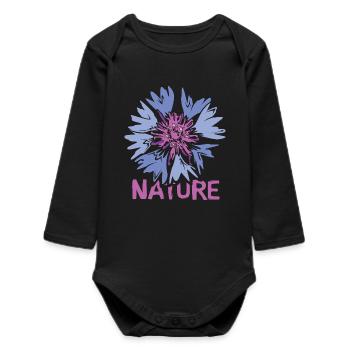 Blumen Nature Design – Wildblume Illustration - Baby Organic Langarmbody - Schwarz - Vorne