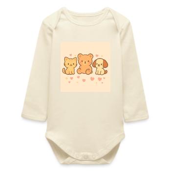 Cute cartoon drawing. - Baby Organic Long-Sleeved Bodysuit - soft Ecru - Front