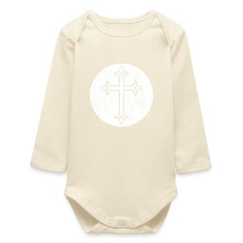 Croix syriaque occidentale en cercle blanc - Body bébé manches longues biologique - écru doux - Devant