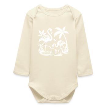 Tropische Flamingo- und Palmenszene - Baby Organic Langarmbody - Natur - Vorne